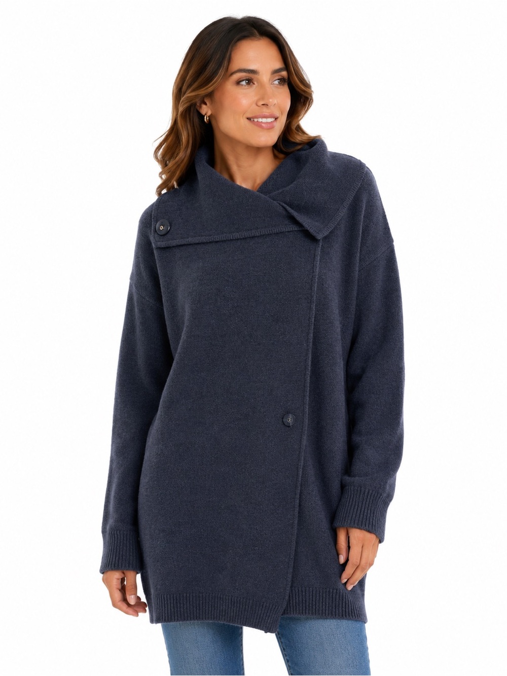 Zaket & Plover Navy Blue Oversized Cowl Neck Button Cardigan Sweater Size Small